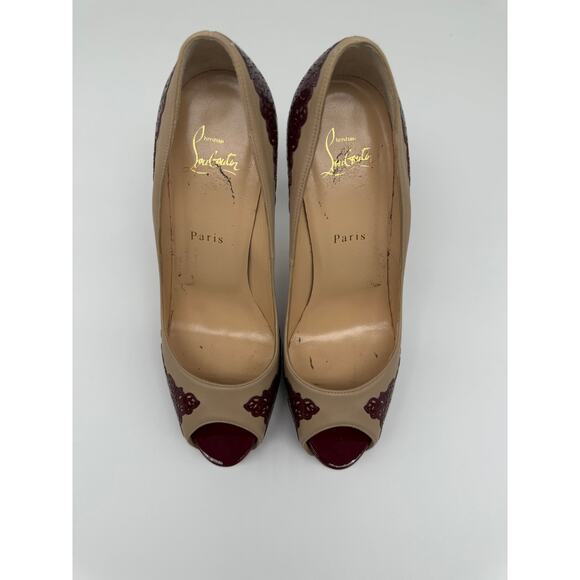 Christian Louboutin Leather Floral Trim Patent Veramucha Pumps Red Size 39.5 - Picture 9 of 16